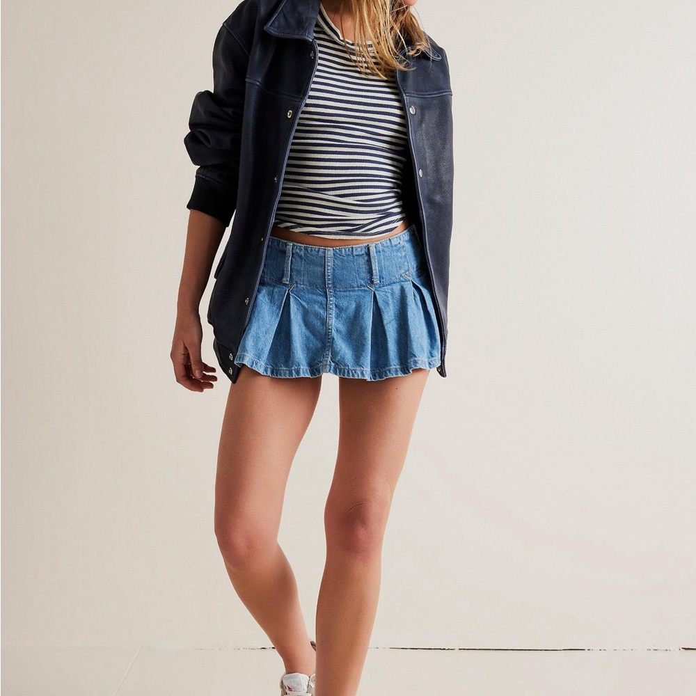 We The Free Denim Pleated Micro Mini Skort